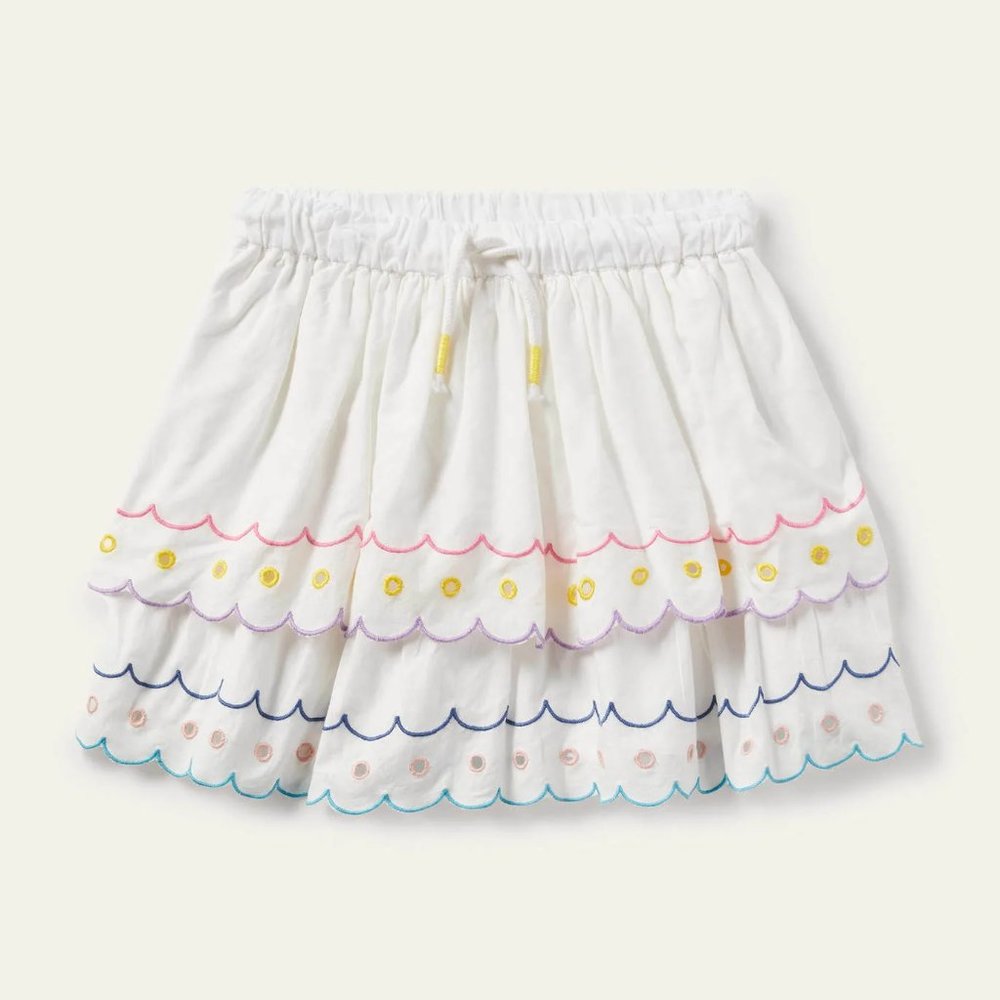 NWT Girl's Boden Rainbow Broderie Skirt in Ivory, size 13-14Y